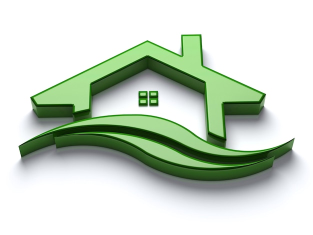 Ilustração de renderização em 3D de cor verde da casa