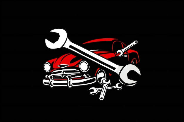 Ilustração de reparação de automóveis Gráfico colorido com ferramentas de carro Chaves