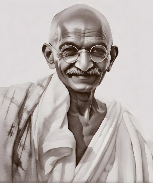 Foto ilustração de retrato a aquarela de mahatma gandhi
