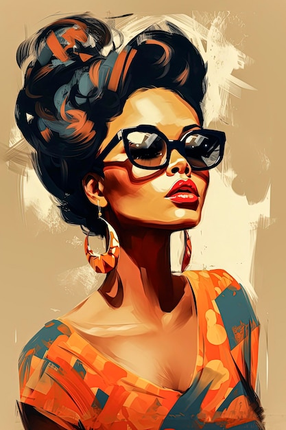 Ilustração de retrato AI generativa de linda garota negra cercada por cores Estilo de ilustração de moda