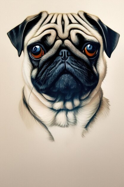 Ilustração de retrato de cachorro pug generativa ai