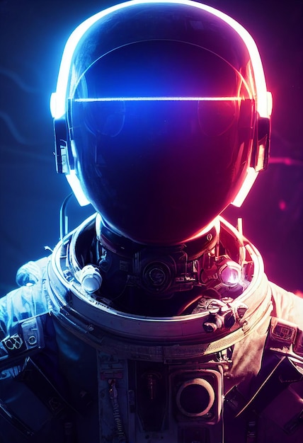 Ilustração de retrato de filme épico cinematográfico de um astronauta com flores dentro do capacete Exploração conceitual de galáxiasHomem do futuro videogame ou filmeAI Rede Neural Arte Gerada por Computador