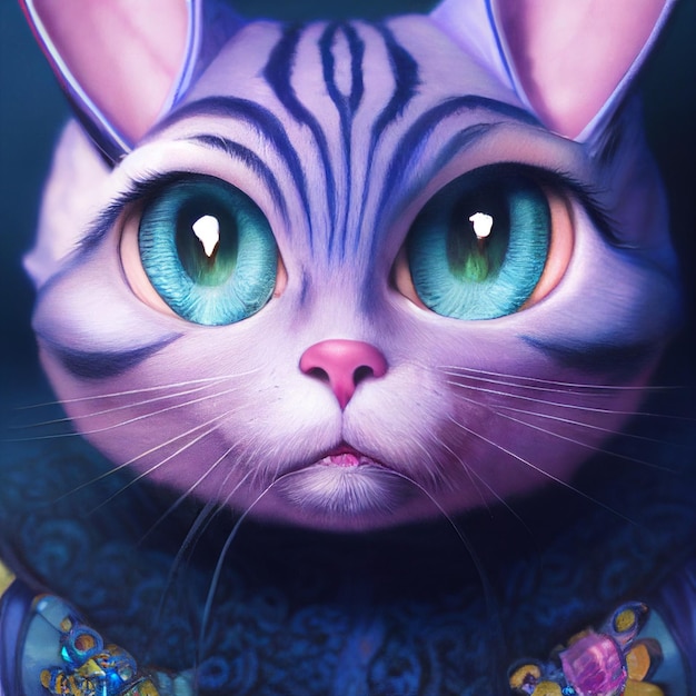 Ilustração de retrato de gato fofo de fantasia