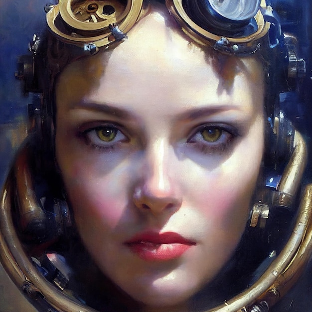 Ilustração de retrato de mulher steampunk