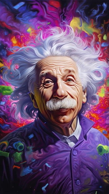 Ilustração de retrato hiper-realista de Albert Einstein com Gra