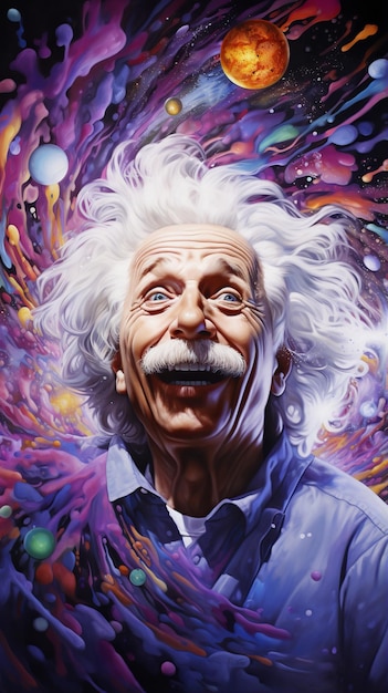 Ilustração de retrato hiper-realista de Albert Einstein com Gra