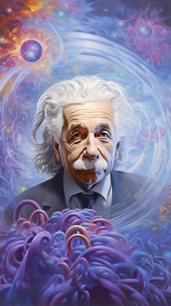 Ilustração de retrato hiper-realista de Albert Einstein com Gra