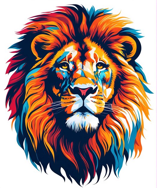Ilustração de retrato pop art de cabeça de leão colorida