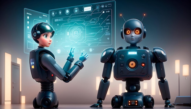 Ilustração de robô de tecnologia de inteligência artificial mundo futurista