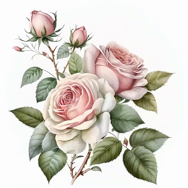 Ilustração de rosas cor de rosa em aquarela Convite de casamento Impressão de arte botânica
