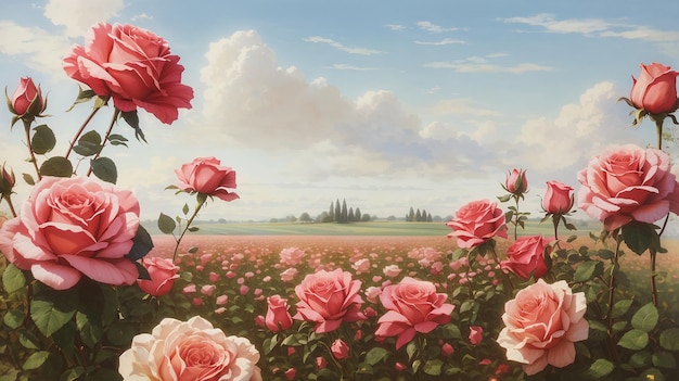 Ilustração de rosas no campo