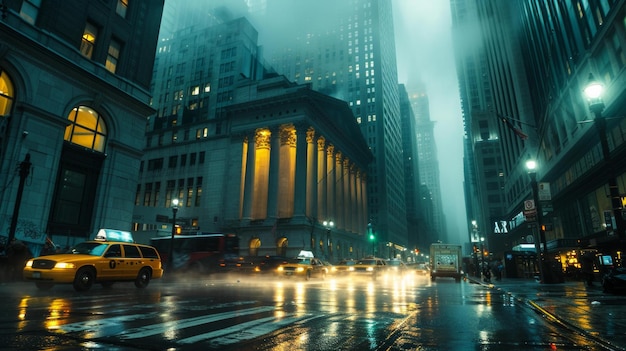 Foto ilustração de ruas cyberpunk retratando uma cidade futurista em um cenário de arte distópica capturada à noite a cena é envolta em nevoeiro ai generative