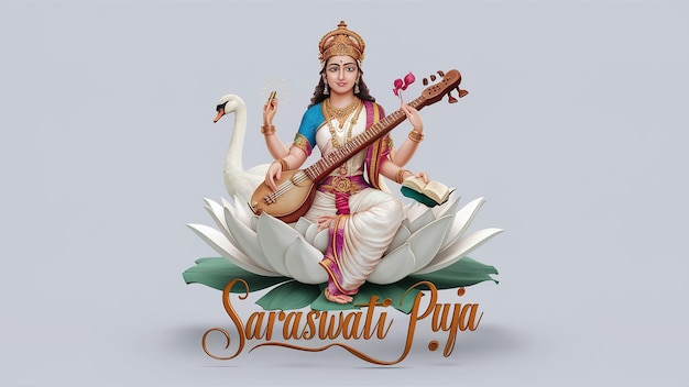 Foto ilustração de saraswati puja da deusa da sabedoria saraswati para vasant panchami generative ai