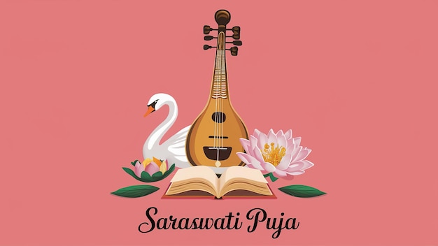 Foto ilustração de saraswati puja da deusa da sabedoria saraswati para vasant panchami generative ai