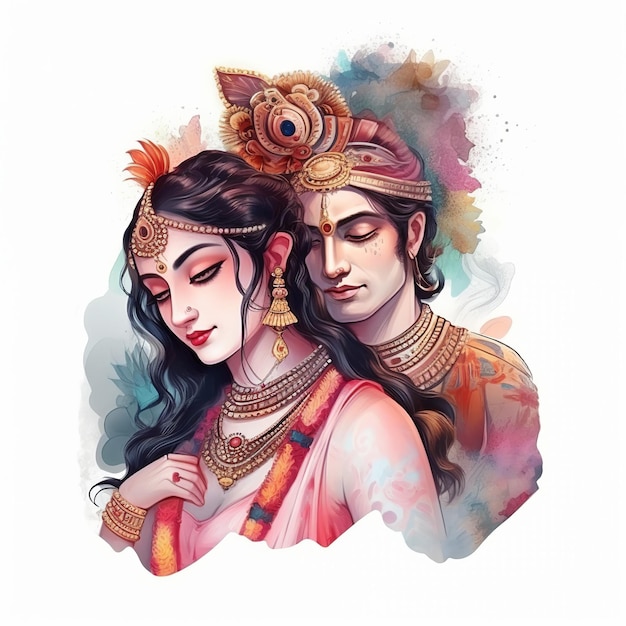 Ilustração de Shree Krishna e Radha Generative ai