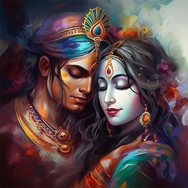 Ilustração de Shree Krishna e Radha Generative ai