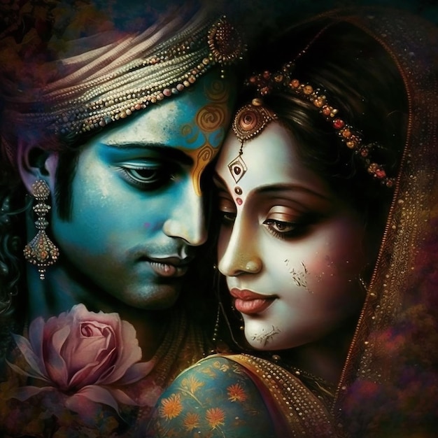 Ilustração de Shree Krishna e Radha Generative ai