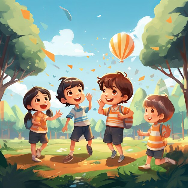 ilustração de Simon Says crianças brincando no parque