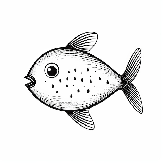 Ilustração de sombreamento plano preto e branco de um peixe puffer
