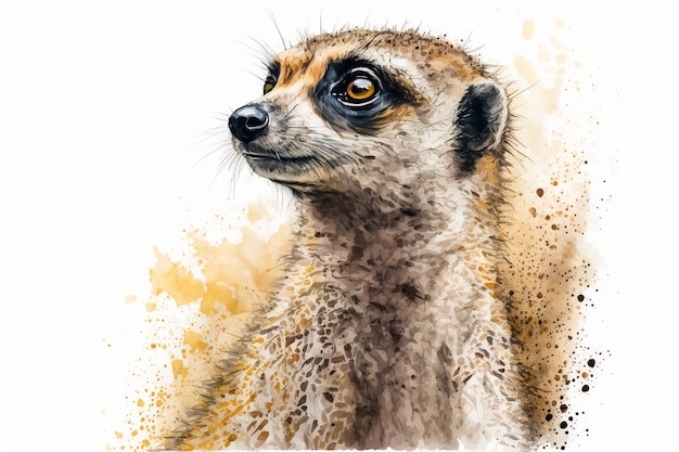 Ilustração de suricato em aquarela fundo brancoGenerative AI