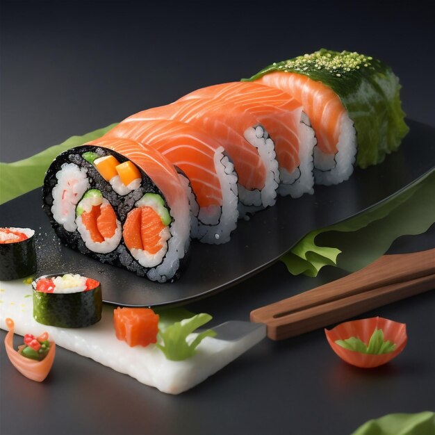 Ilustração de sushi close-up do conjunto de sushi sashimi