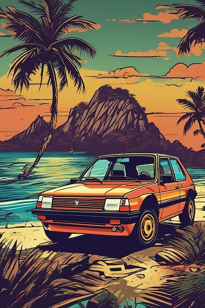 Ilustração de T-shirt Sunset in Coron A Reggae Vintage Peugeot