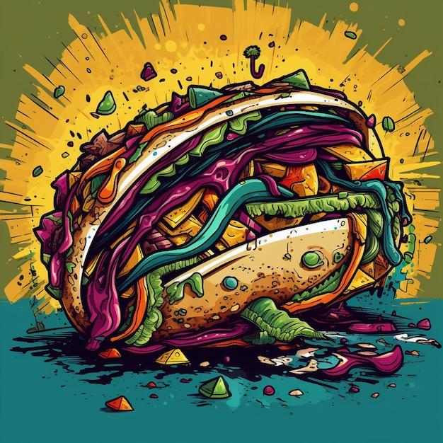 Foto ilustração de tacos de estilo popart com cores ousadas e brilhantes