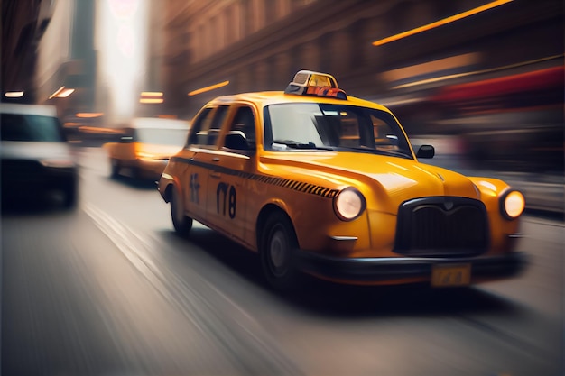 Ilustração de táxis amarelos de borrão de movimento na cidade AI