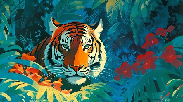Ilustração de tigre colorido IA generativa
