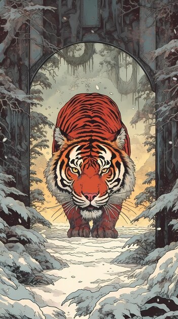 Ilustração de tigre colorido IA generativa