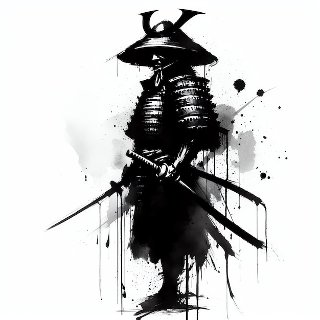 Foto ilustração de tinta samurai japonesa