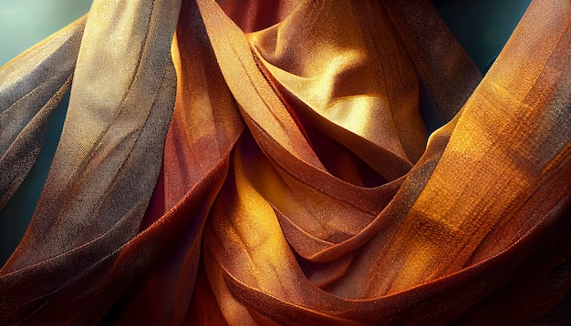 Ilustração de trama de tecido dourado: uma representação luxuosa de arte têxtil suave e brilhante criada com tecnologia de IA generativa