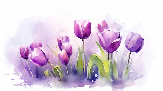 Ilustração de tulipas em aquarela violeta AI Generative Generative AI