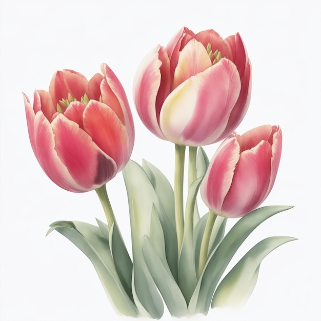 Ilustração de tulipas no estilo de aquarela em um fundo branco