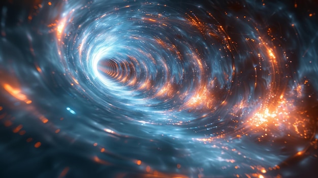 Ilustração de túnel de dados azul com fundo espacial Conceito de onda de grandes dados