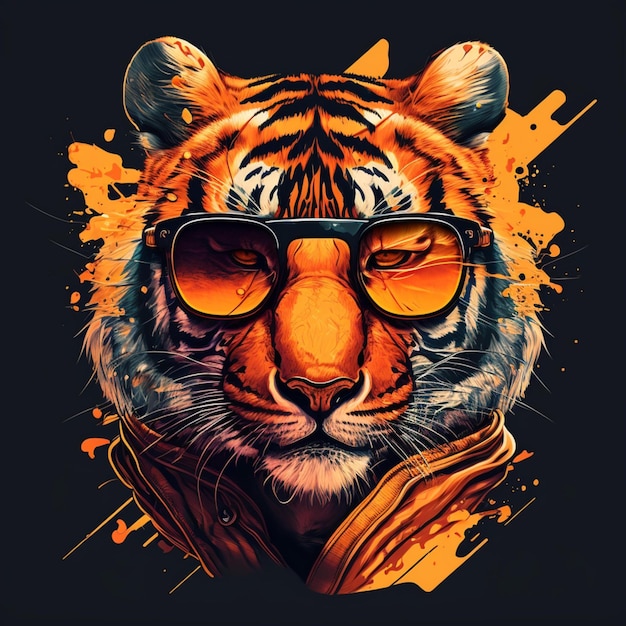 ilustração de um adorável tigre usando óculos escuros