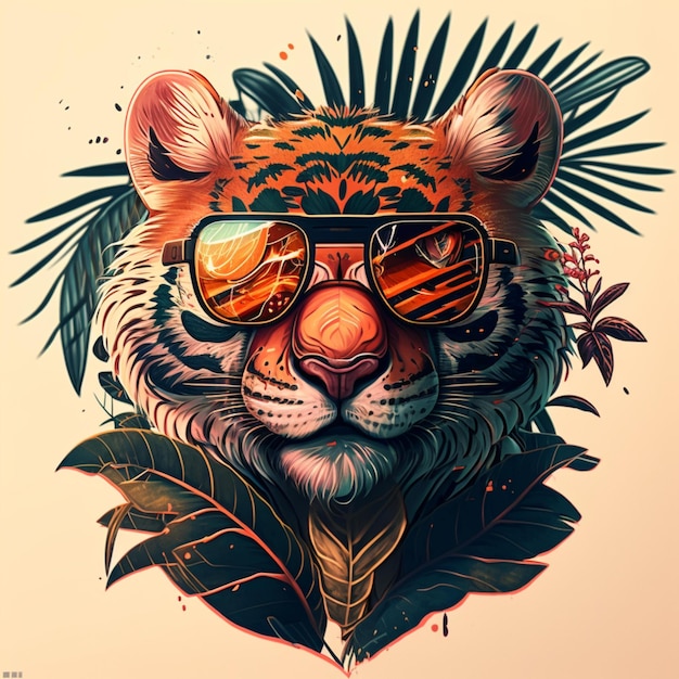 ilustração de um adorável tigre usando óculos escuros