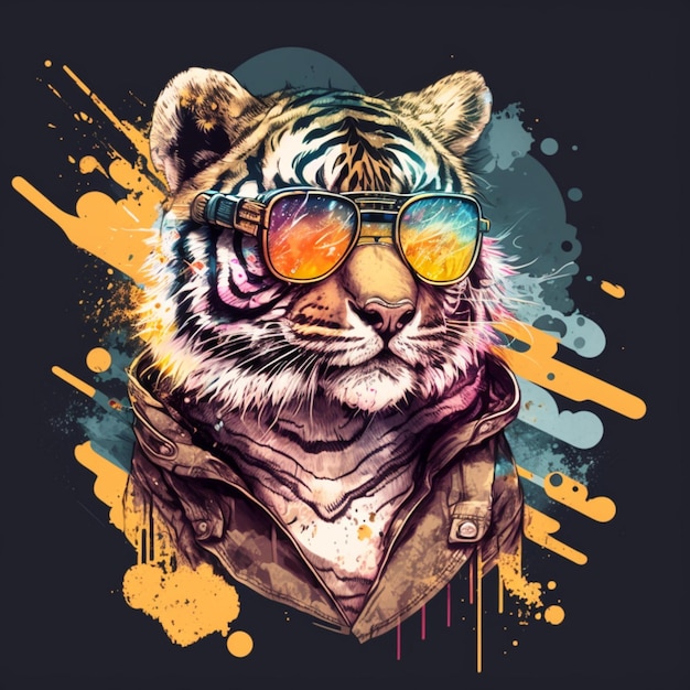 ilustração de um adorável tigre usando óculos escuros