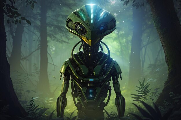 Foto ilustração de um alienígena na floresta