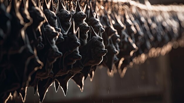 ilustração de um bando de morcegos em sua caverna de ninho