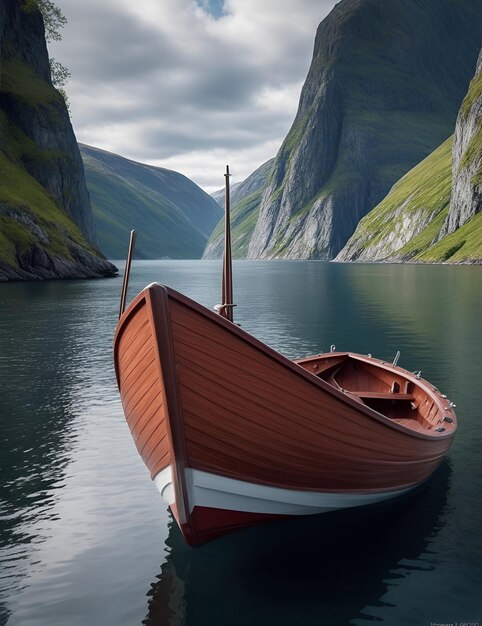 ilustração de um barco nos fiordes noruegueses