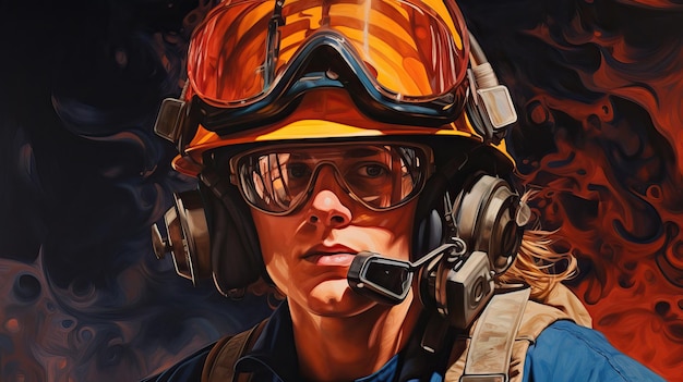 Ilustração de um bombeiro corajoso em uniforme completo Retrato de um herói