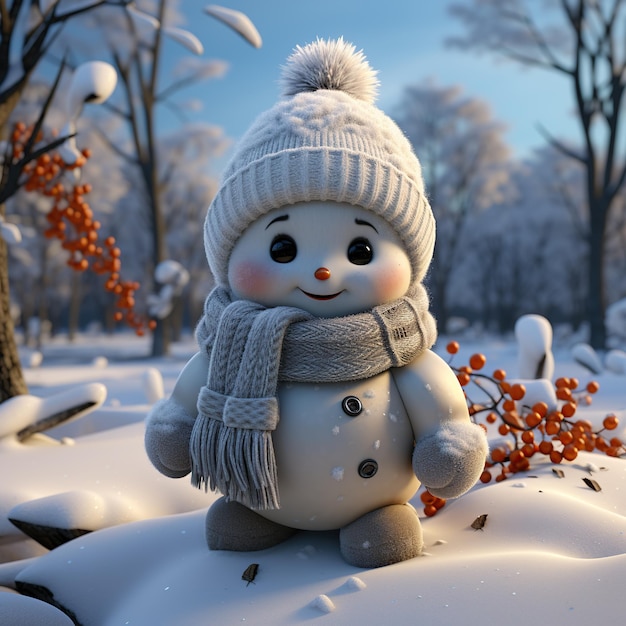 Ilustração de um boneco de neve 3D com fundo de Natal gerado pela IA