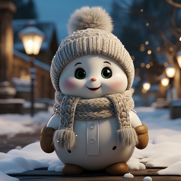 Ilustração de um boneco de neve 3D com fundo de Natal gerado pela IA