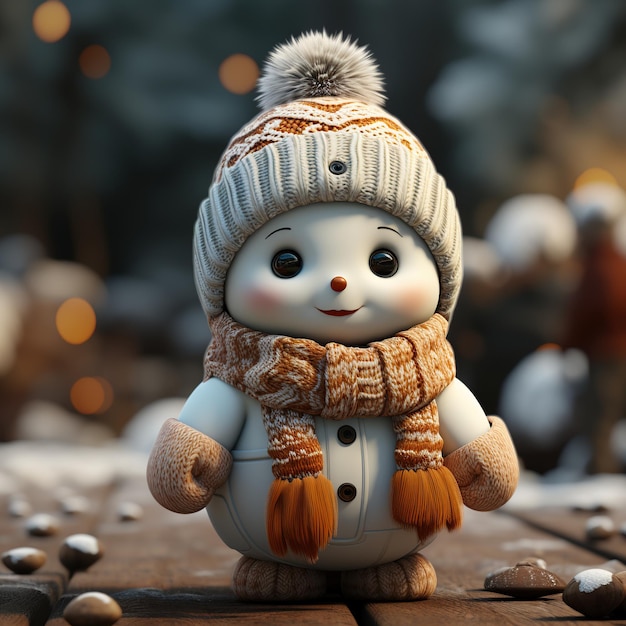 Ilustração de um boneco de neve 3D com fundo de Natal gerado pela IA