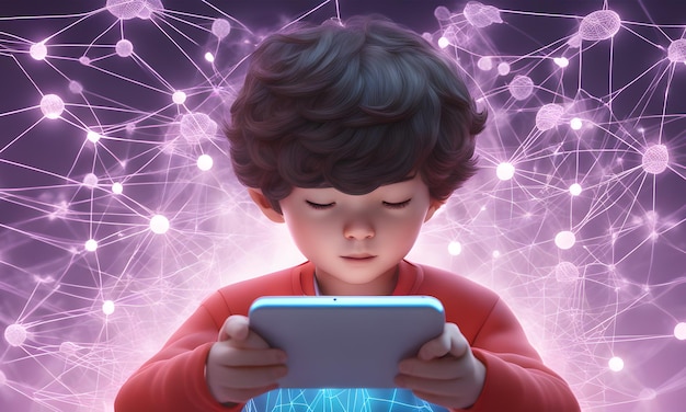 Foto ilustração de um bonitinho brincando com um smartphone