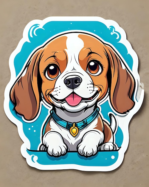 Foto ilustração de um bonito adesivo beagle com cores vibrantes e uma expressão lúdica