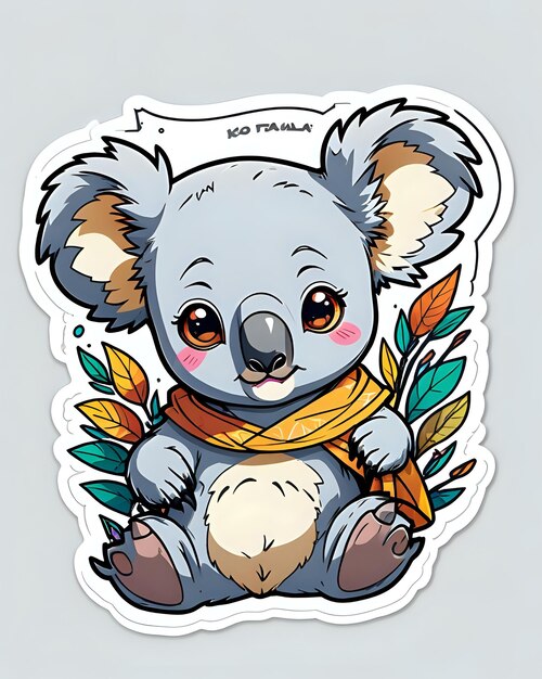 Ilustração de um bonito adesivo de Koala com cores vibrantes e uma expressão lúdica