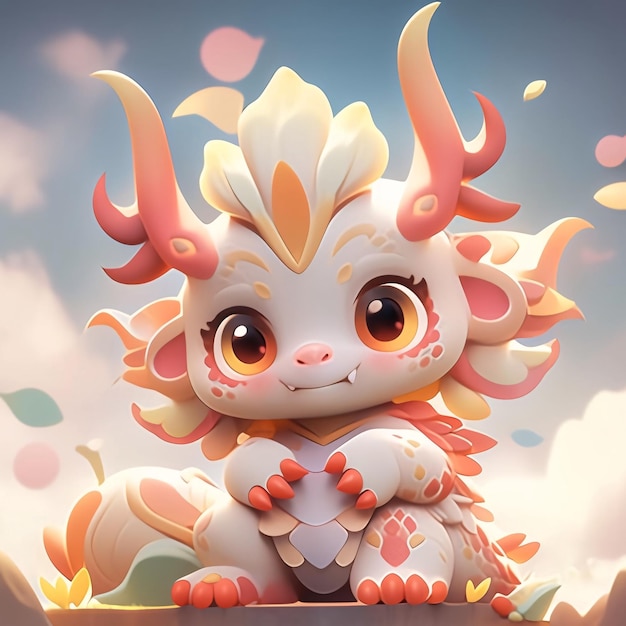 Ilustração de um bonito bebê dragão mascote no ano do dragão