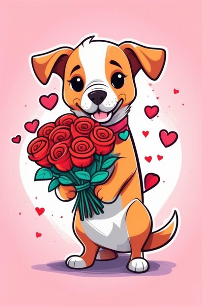 Foto ilustração de um cachorro com flores